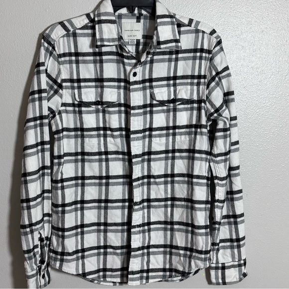 American Eagle Men Black/White Plaid Button Flannel Shirt Super Soft Size XS - Picture 2 of 7